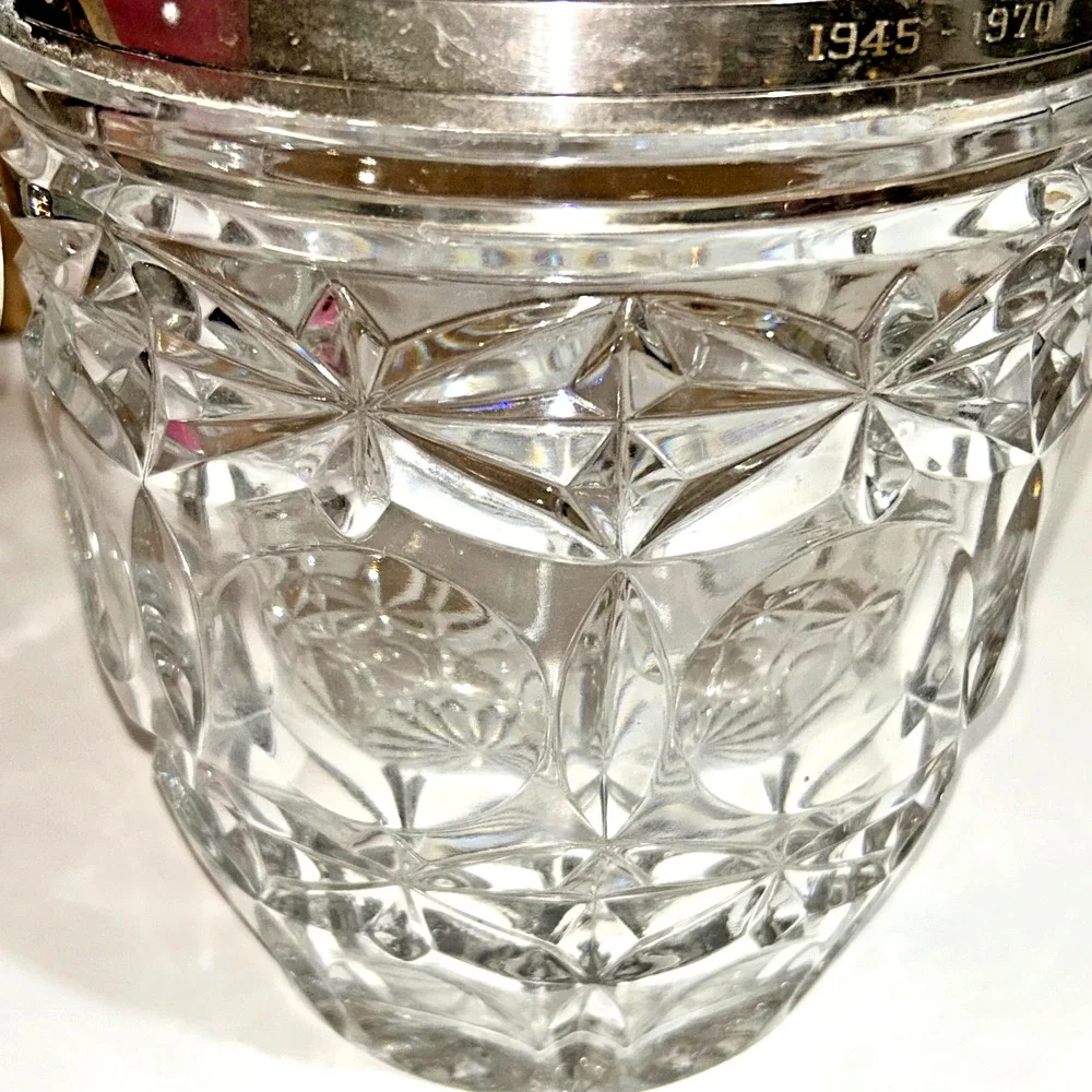 French Silver Plated Cut Glass Champagne Ice Bucket Hoop Handles Vintage EL